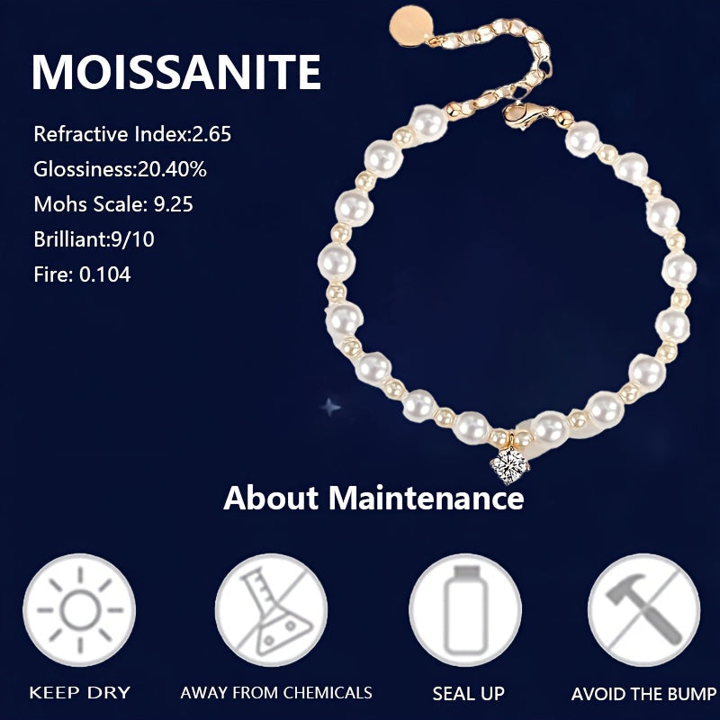 Zarif Qo'l Bilaguzuk Zargarlik To'plami, 0.5 Karat Moissanite Pendanti, Qobiq Marvarid To'plari va 925 Sterling Kumush bilan sovg'a qutisi.