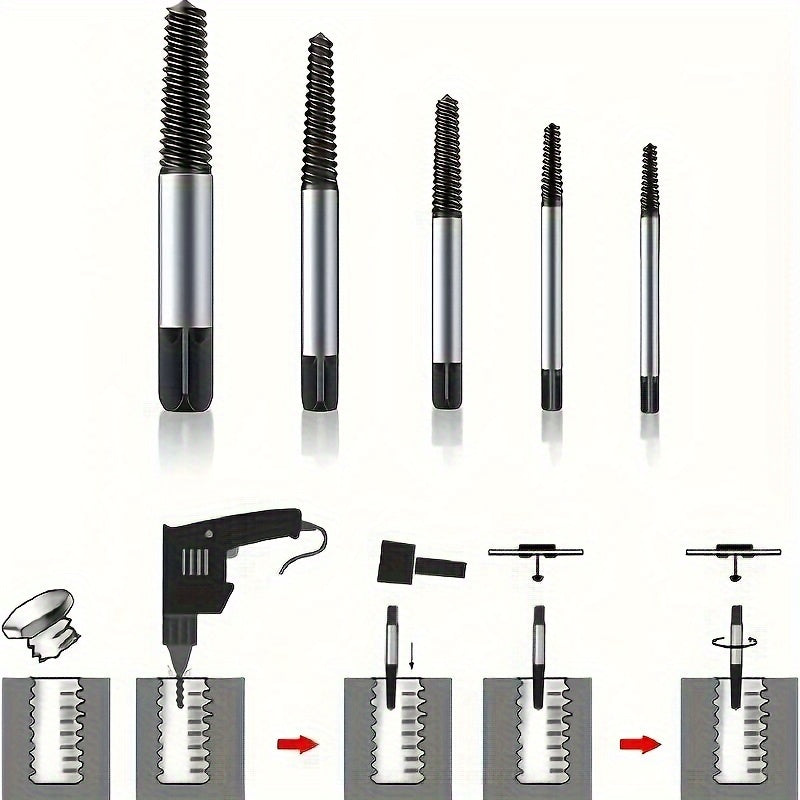 6-Piece Metal Screw Extractor Set for Broken Bolts and Damaged Screws