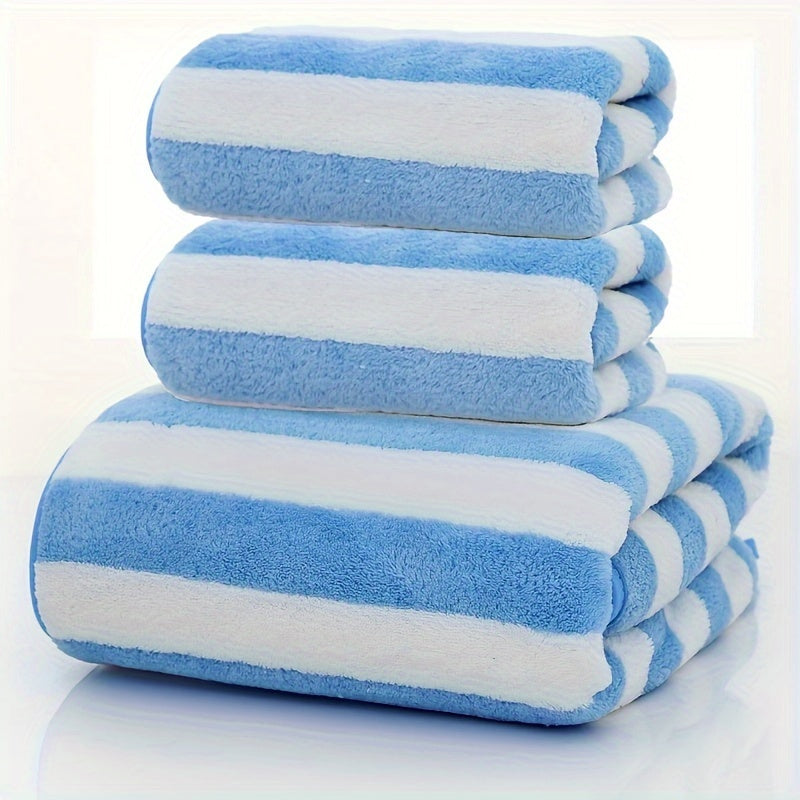 3-Piece Striped Towel Set Bath and Hand Towels Soft Absorbent Quick-Drying