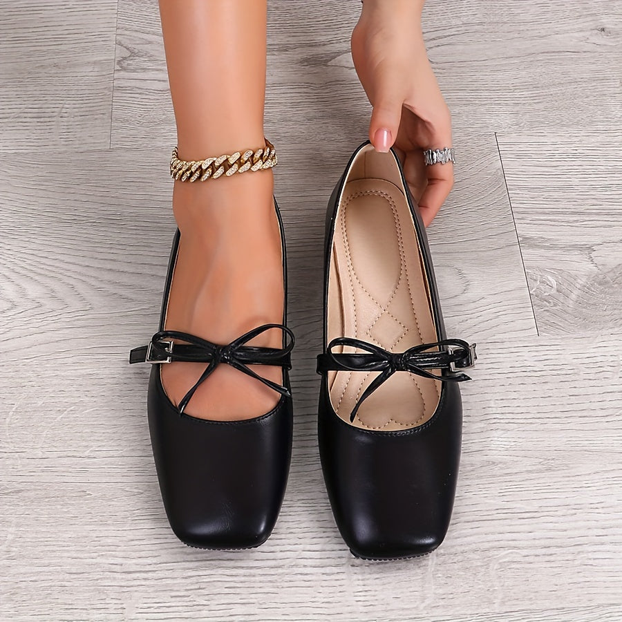 Zapatos planos de bailarina para mujer con punta cuadrada, lazos y suelas suaves