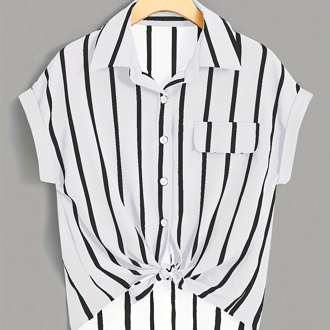 Plus Size Women's Striped Short Sleeve Shirt Polyester Casual Spring Summer