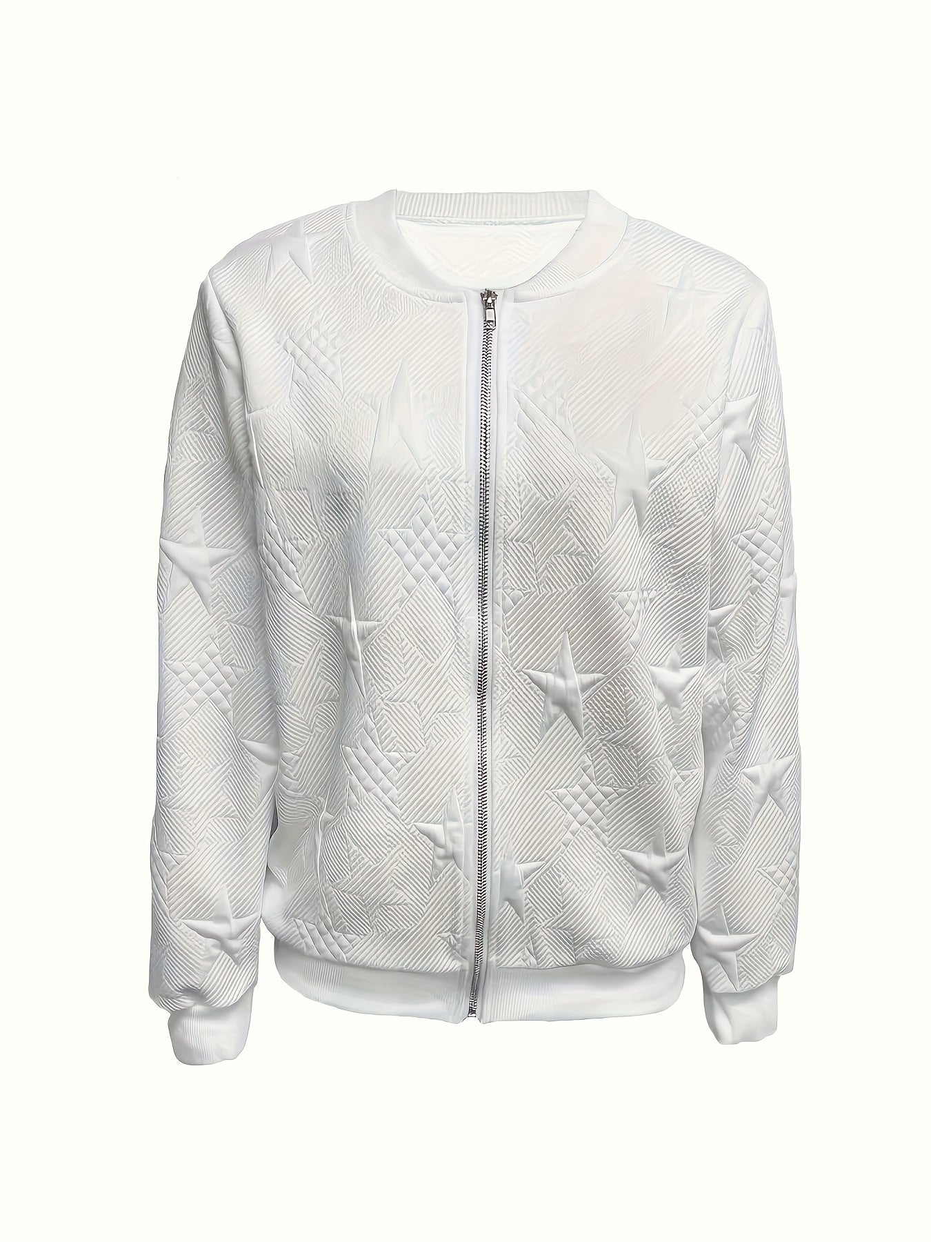 Plus Size White Star Pattern Long Sleeve Cardigan for Women