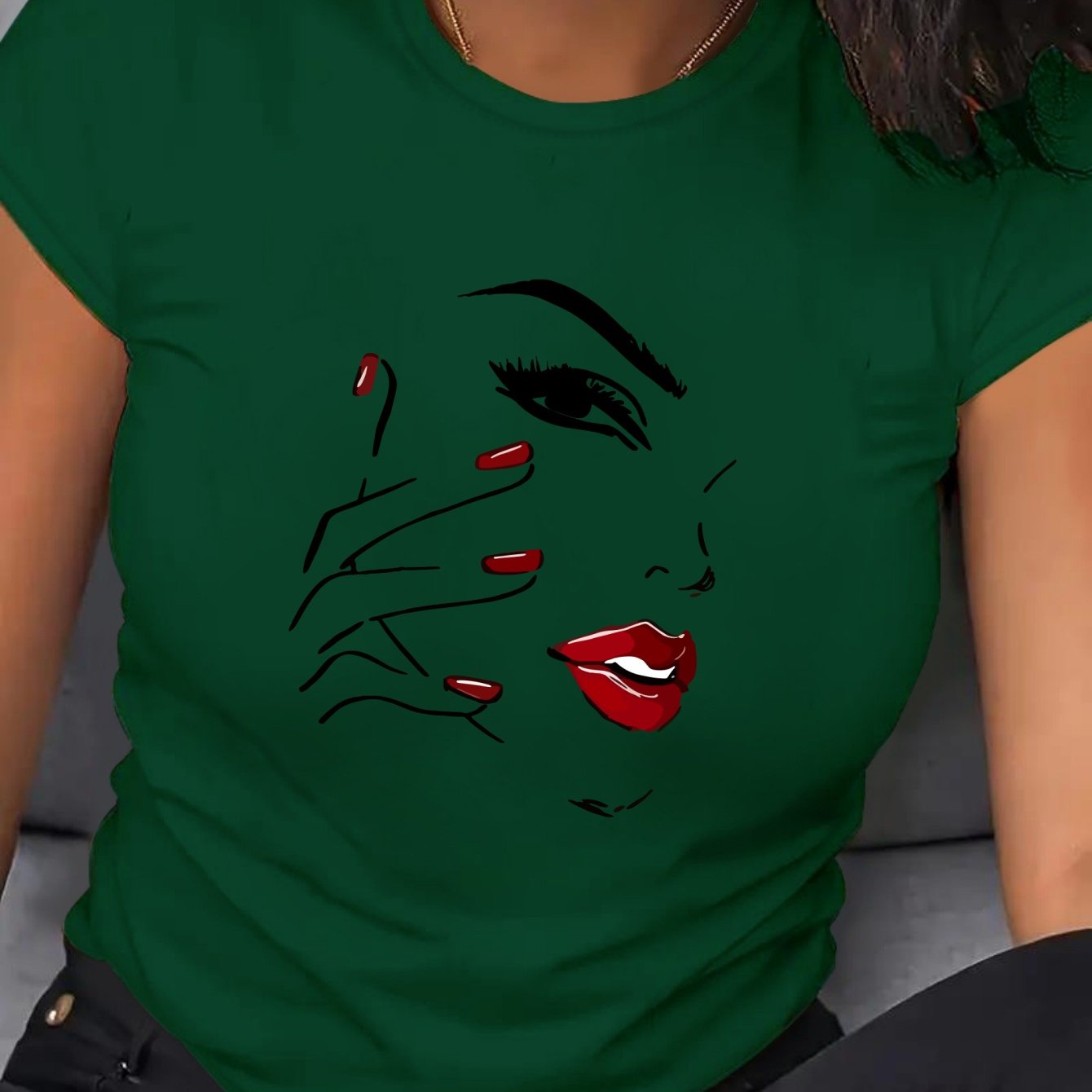 Women's Plus Size Short Sleeve T-Shirt Breathable Cotton Geometric Print Black