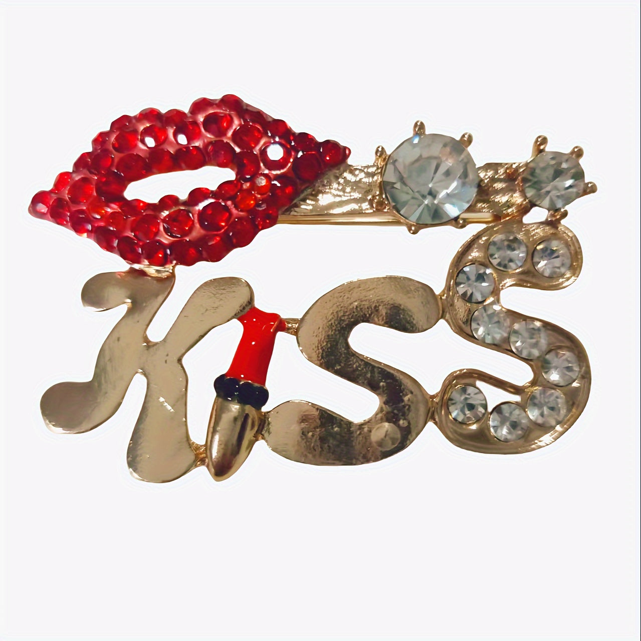 Women’s Alloy and Glass Brooch Red Lip Kiss Pin Irregular Flower Design Jewelry