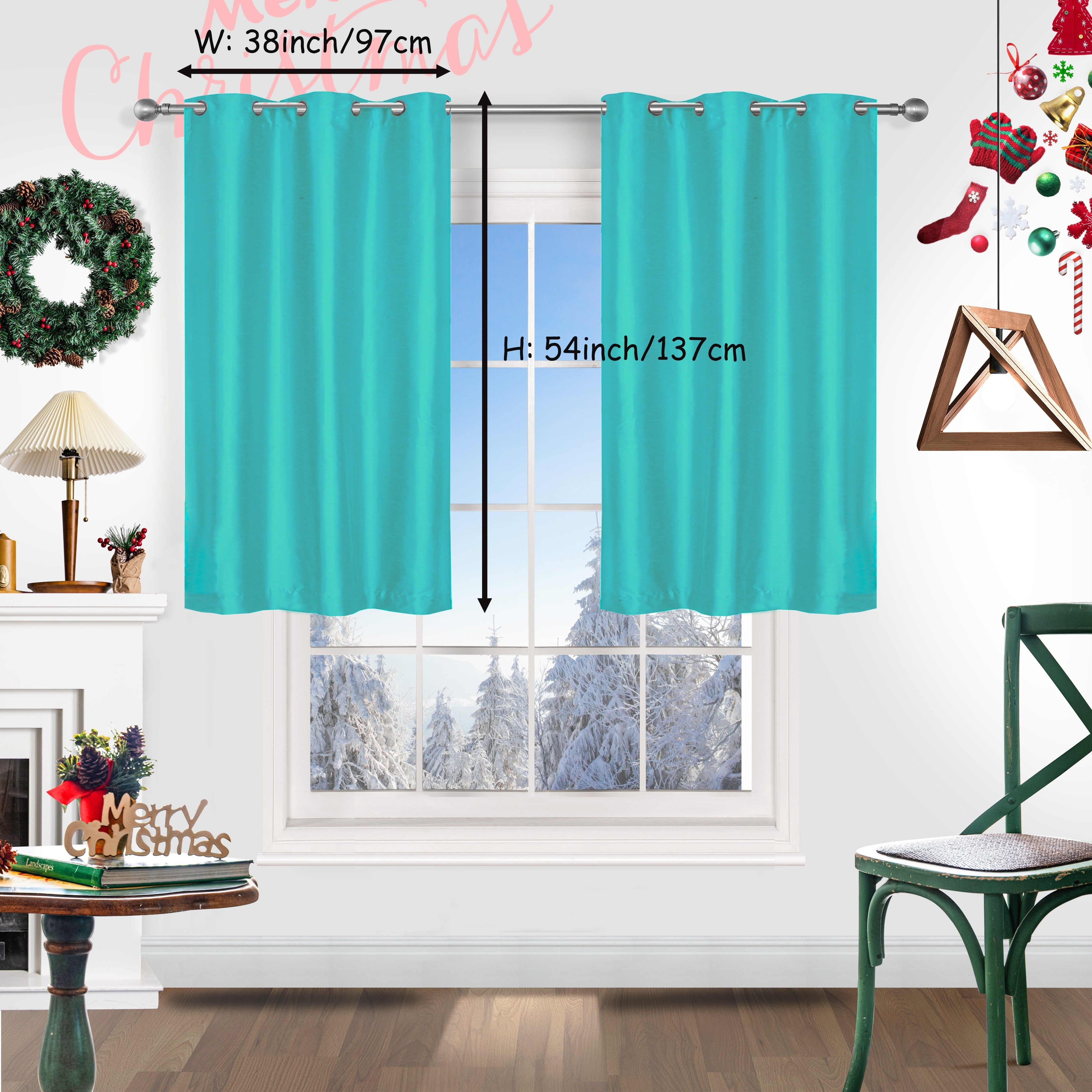 Red Christmas Curtains 2 Pieces Faux Silk Grommet Top for Living Room Bedroom Office