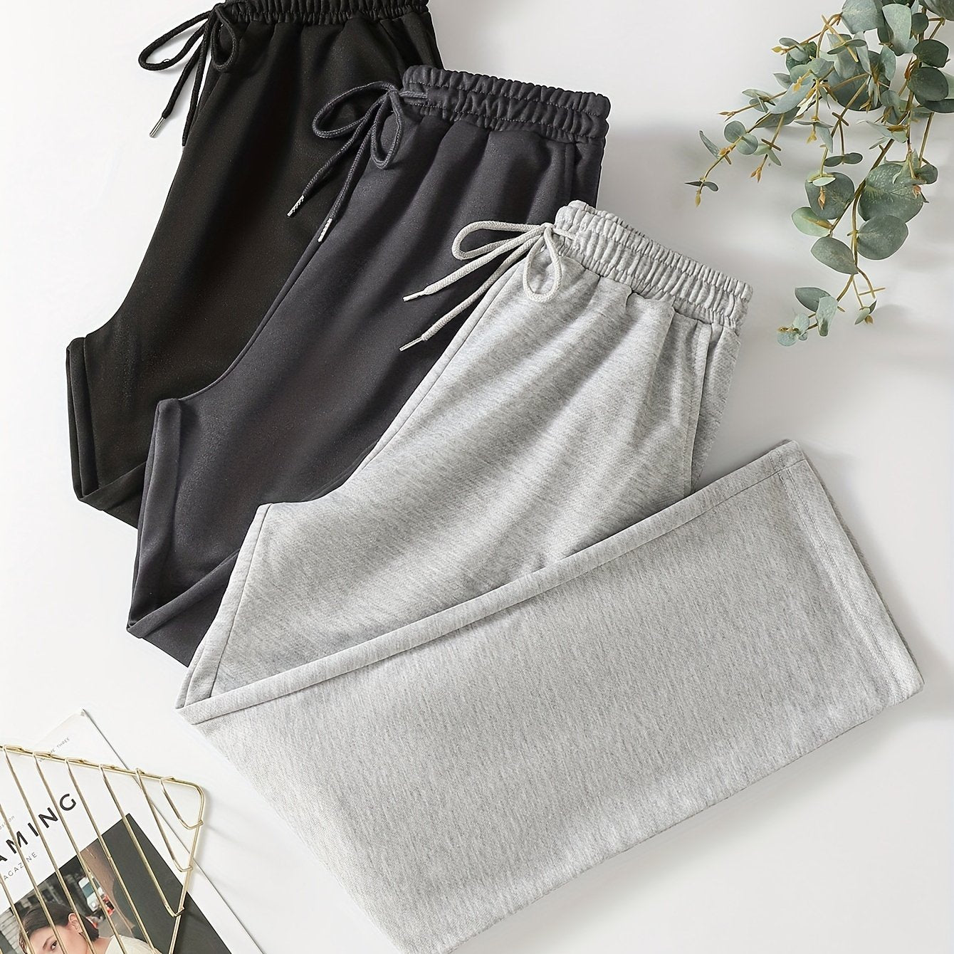 Women's Casual Joggers with Drawstring High Waist Pockets Solid Knit Fabric Spring Fall