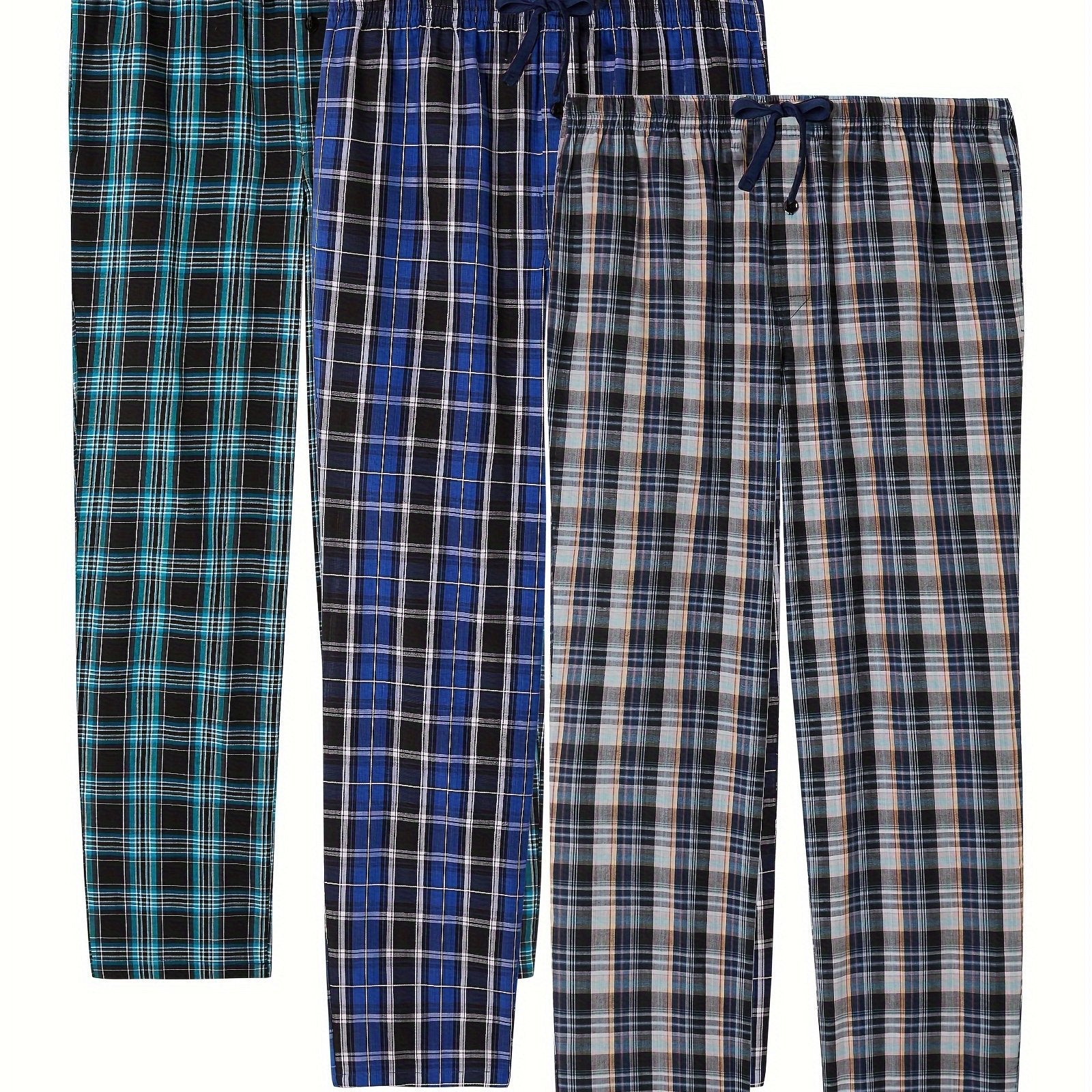 Men's Cotton Plaid Lounge Pants with Pockets Casual Sleepwear Skinny Fit