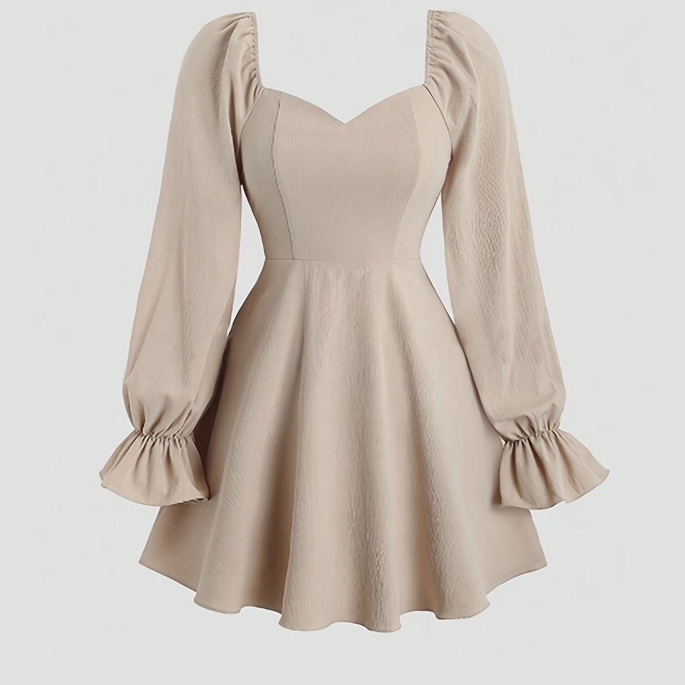 Plus Size Sweetheart Neck Dress with Long Sleeves A-Line Fit and Flare Solid Polyester