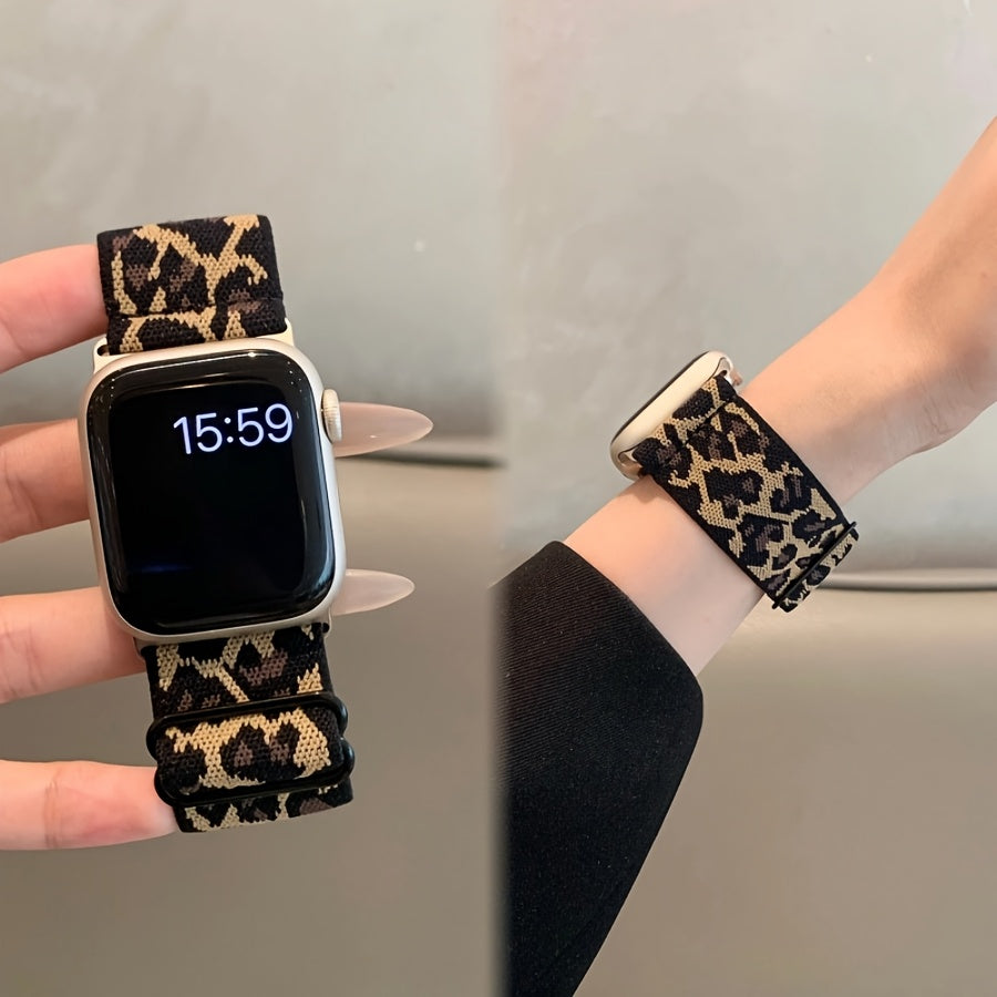 Yangi elastik leopard naqshli iWatch tasmasi Apple Watch uchun, S9/8/7 va Universal 98765se/Ultra2 bilan mos keladi