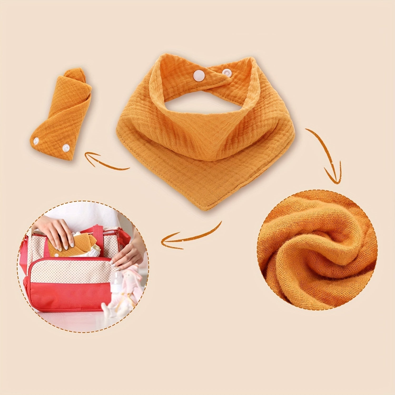 Juego de 10 baberos de muselina para niños, toallas absorbentes en forma de triángulo con cierre de botón