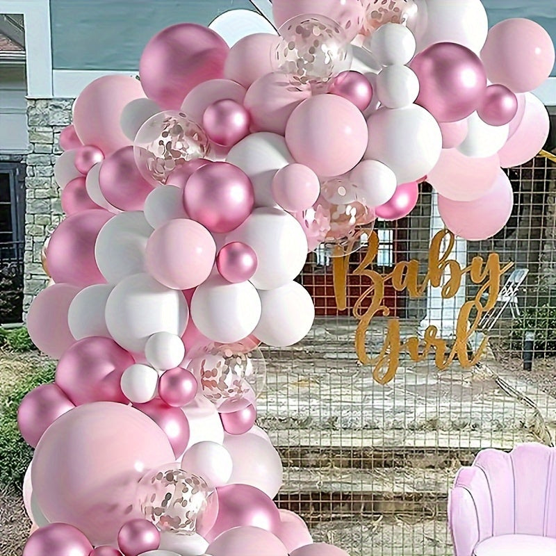 30-Pack Pink White Confetti Latex Balloons for Weddings Birthdays and Celebrations