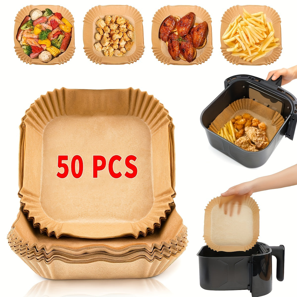 Disposable Square Paper Liners for 2-8 Quart Air Fryer Baking Cooking