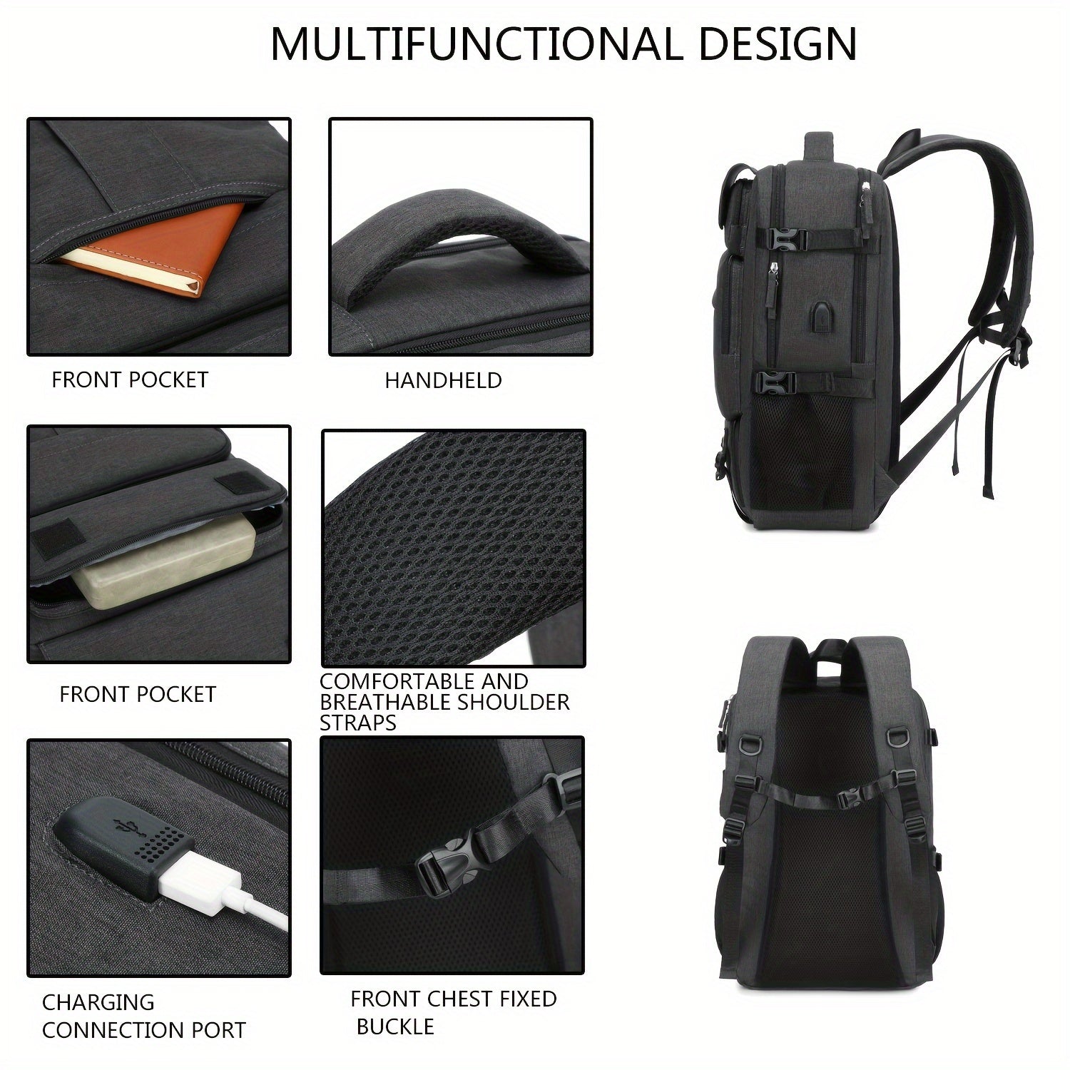 15.6 dyuymli noutbuklar uchun erkaklar sayohat ruksagi, ochiq havoda sport poyabzallari uchun bo'limi, aviakompaniyalar tomonidan tasdiqlangan tasodifiy sayohat ruksagi.