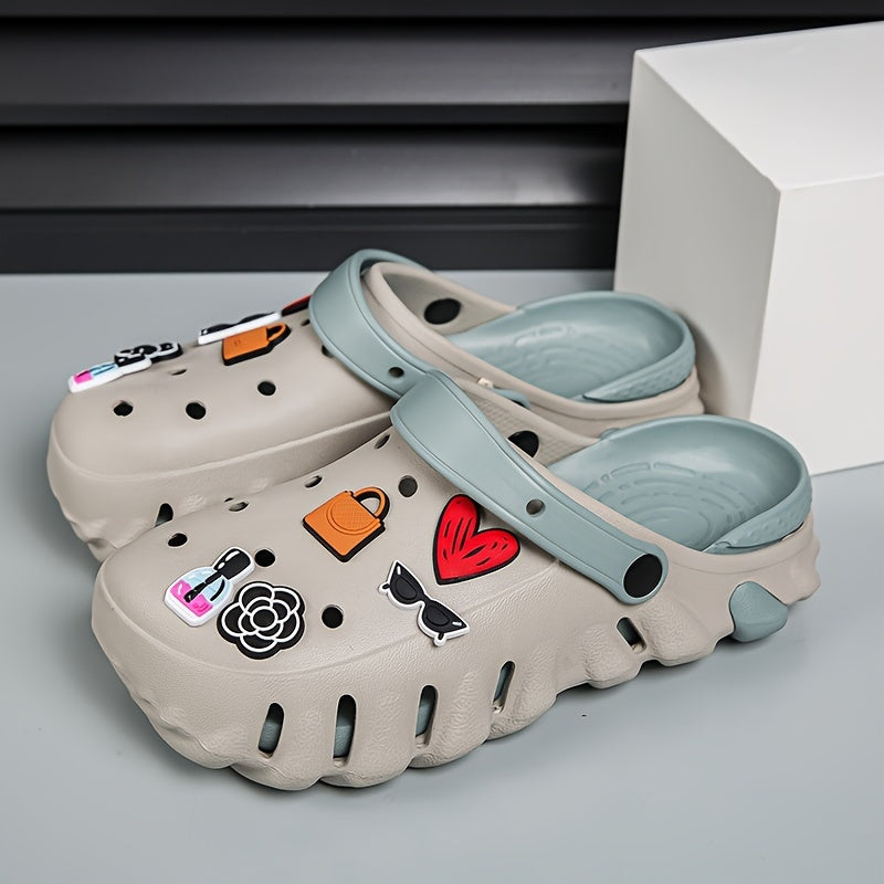 Women's 3D Cartoon Decor Clogs Lightweght EVA Slip On Summer Beach Shoes