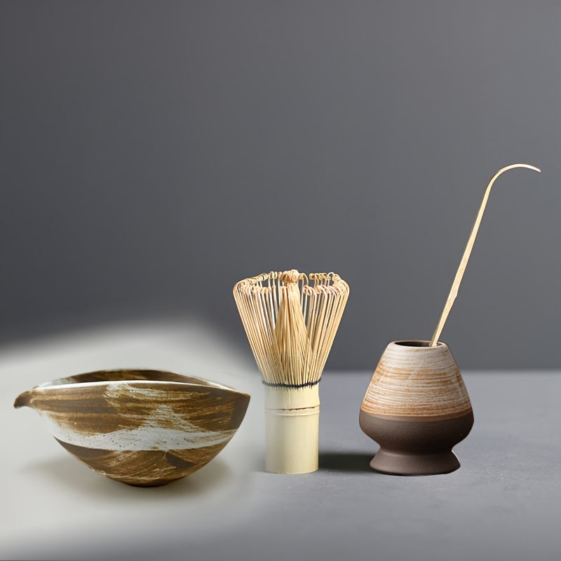 Set of 4 Matcha Tea Ceremony Accessories Bamboo Whisk Scoop Bowl Holder