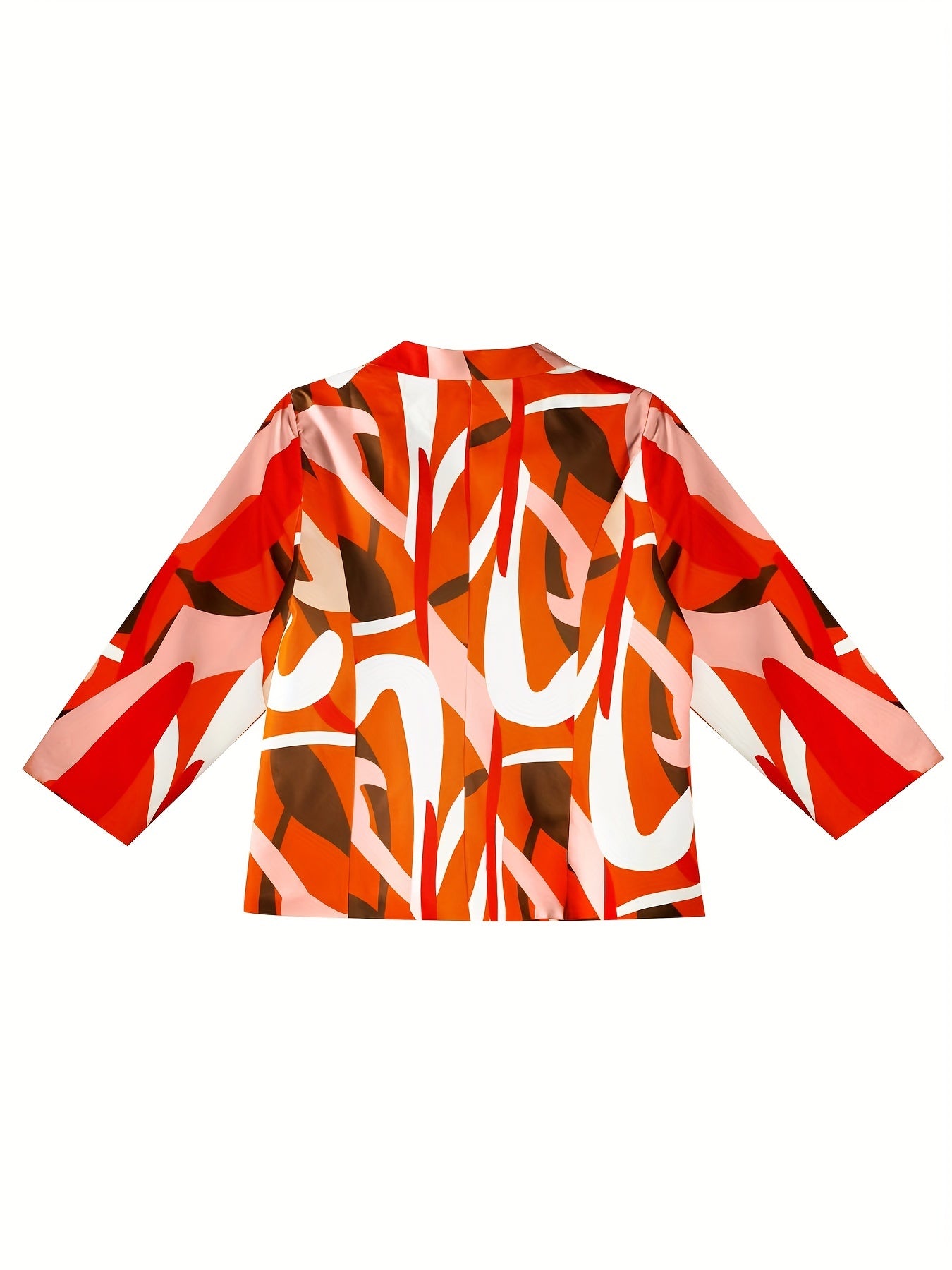 Plus Size Women's Geometric Print Blazer Slim Fit Tuxedo Jacket for Casual and Office