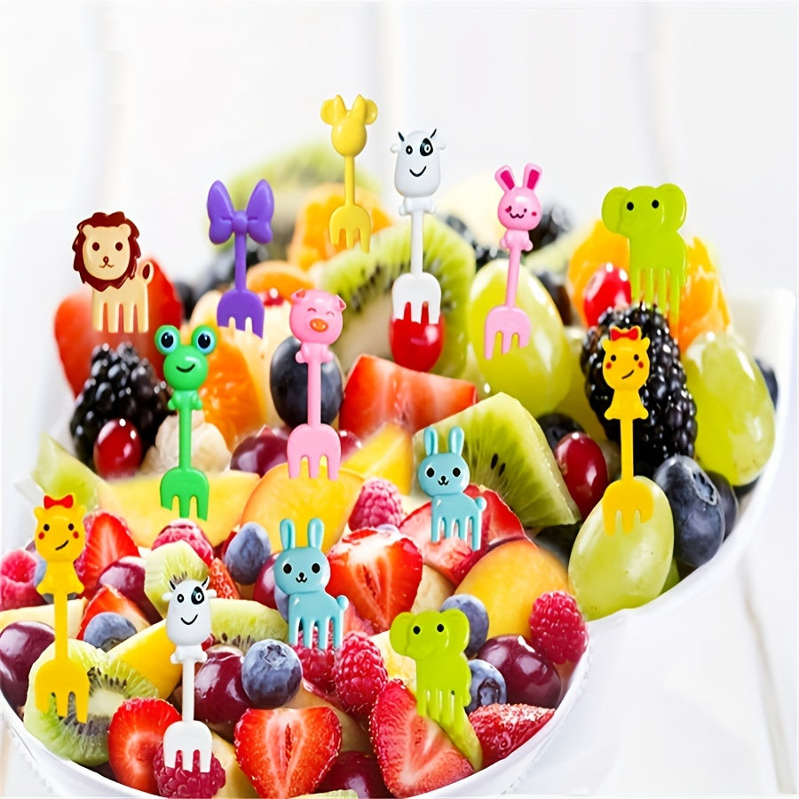 30-Piece Animal-Themed Plastic Fruit and Dessert Forks Set for Parties and Picnics