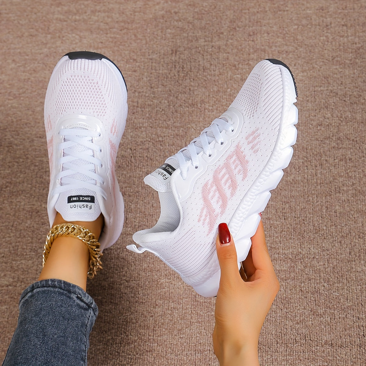 Women's Lightweight Running Sneakers Breathable Knit Non-Slip EVA Shoes