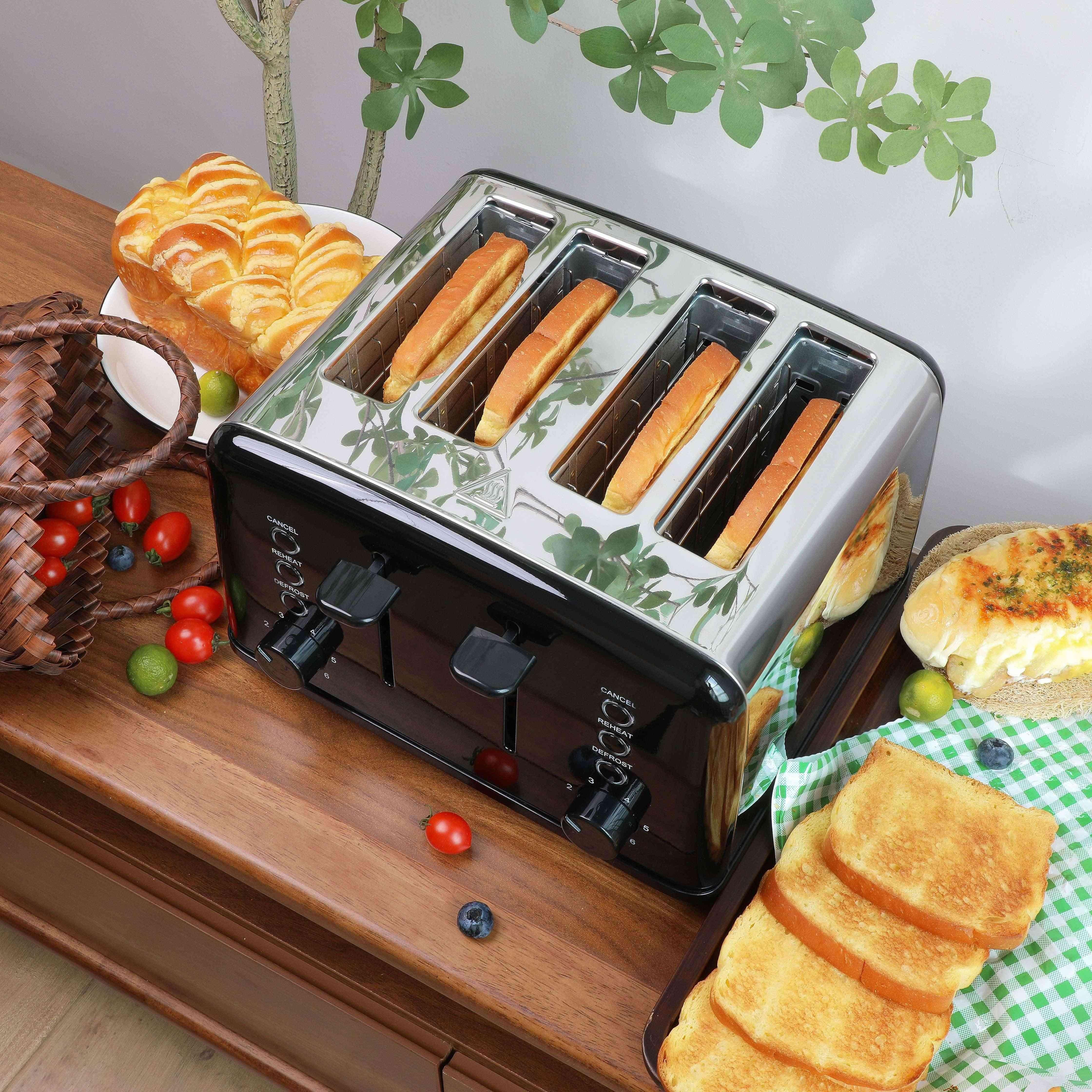 1 шт. ретро тостер из нержавеющей стали на 4 ломтика с рычагом высокого подъема, широкими прорезями, съемным лотком, множеством функций, 6 режимами обжарки, автоматическим отключением, направляющими для прорезей - варианты белый и черный