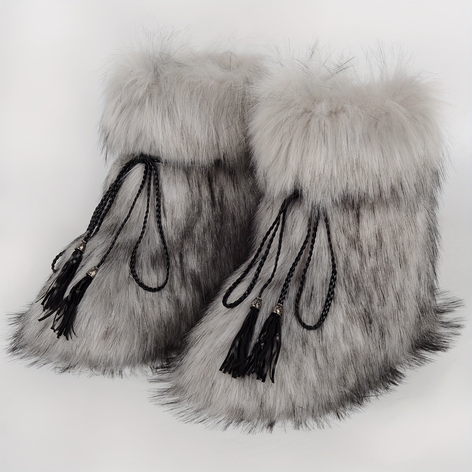 Women Plush Fur Ankle Boots Winter Fluffy Chunky Heel Snow