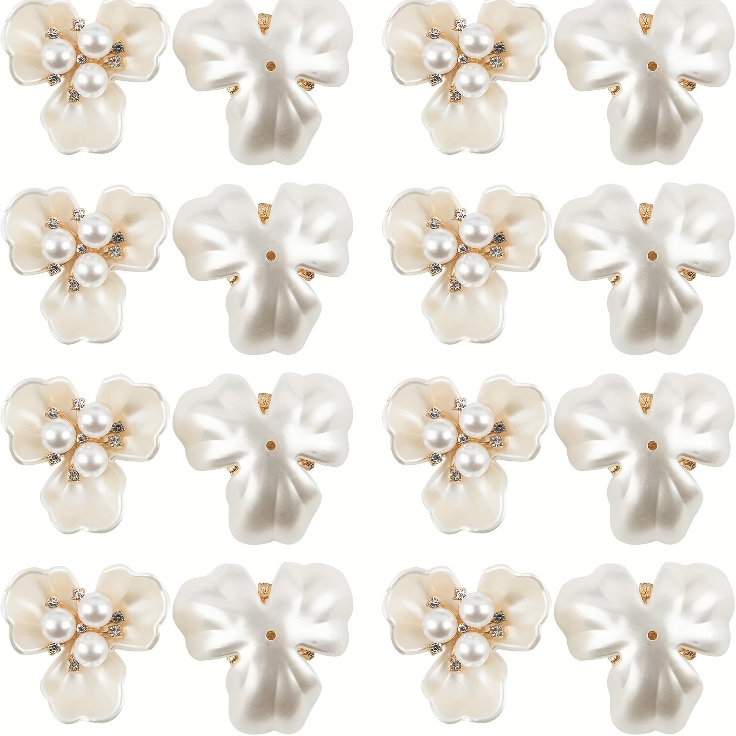 Set of 20 Faux Pearl Rhinestone Flower Button Embellishments for Jewelry Making and Crafts
