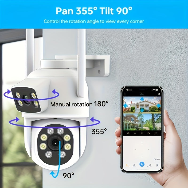 Dual Lens 4MP Security Cameras with PTZ Two-Way Audio WiFi Cloud Storage for Home Outdoor Monitoring