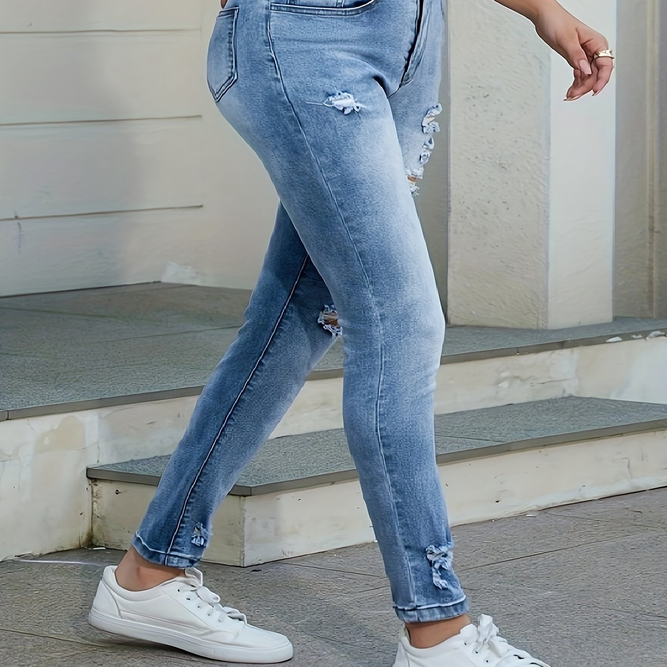Plus Size Women's Ripped Skinny High Stretch Denim Jeans
