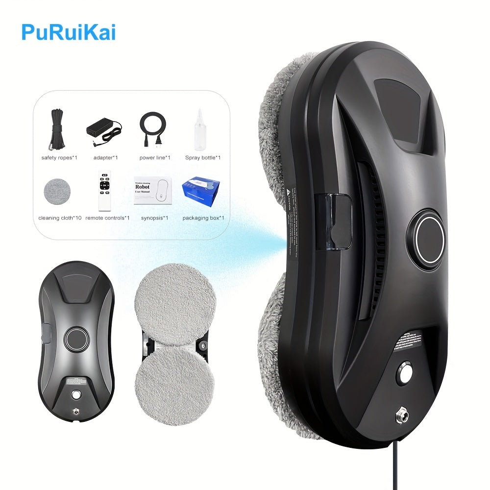 Aqlli purkashli masofadan boshqarish bilan avtomatik deraza tozalash robotu, qora, 500mAh qayta tiklanadigan litiy batareya