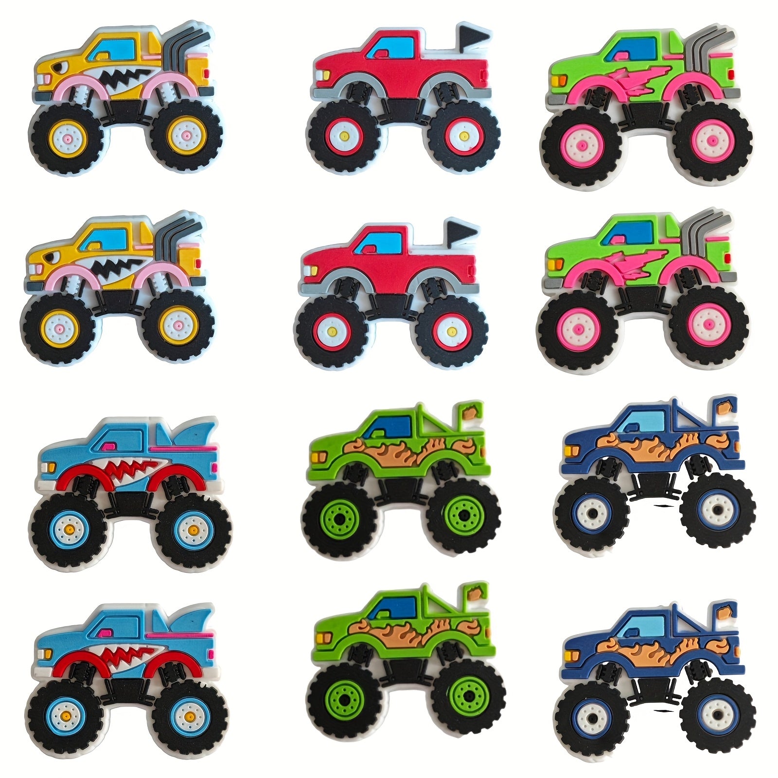16 Pieces Monster Truck Shoe Charms PVC Cartoon Vehicle Decor Accessories for Sandals