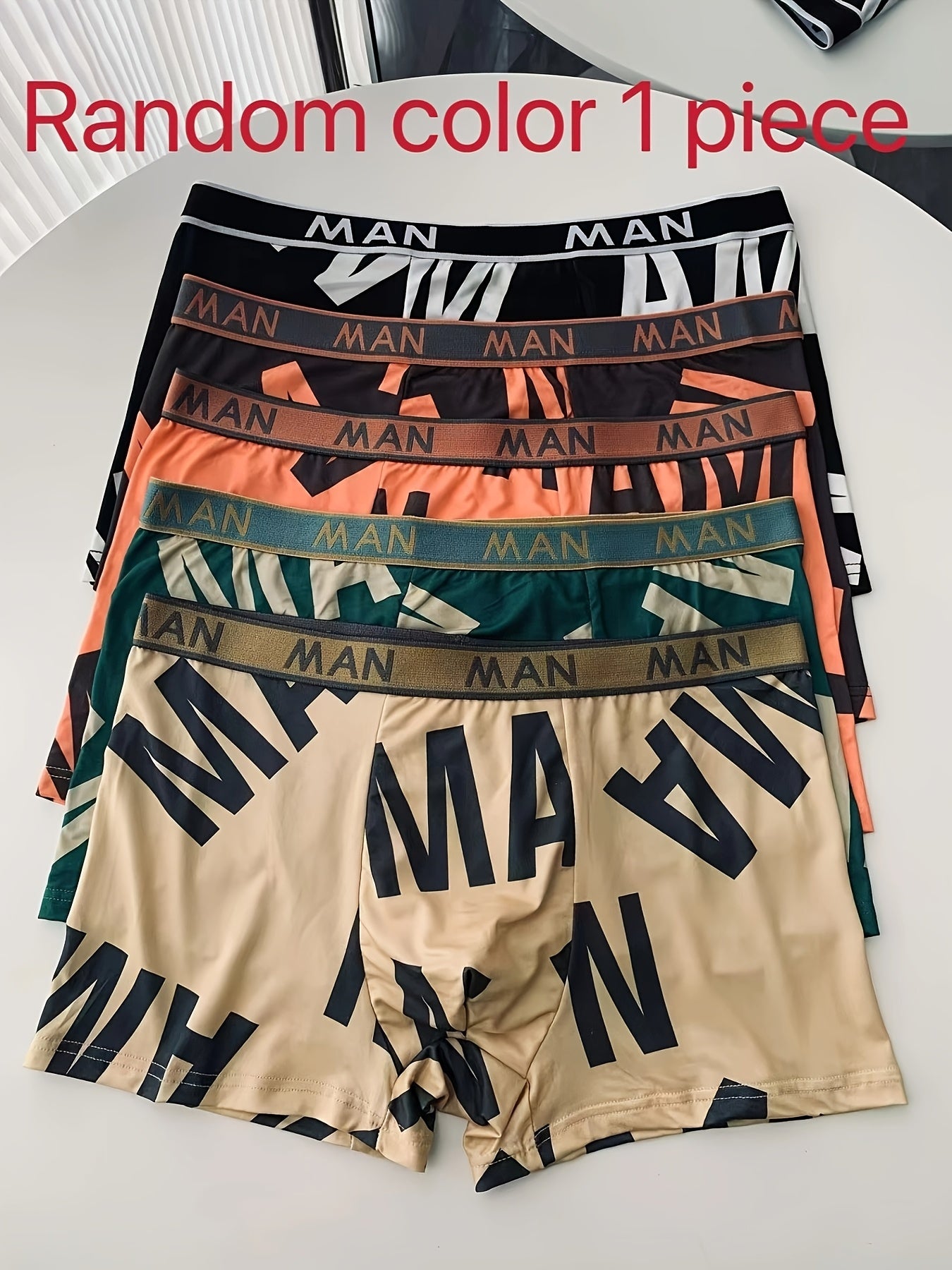 Men's Boxer Briefs Moisture-Wicking Polyester Blend Letter Pattern Elastic Waist Regular Fit