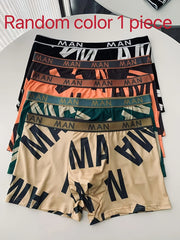 Men's Boxer Briefs Moisture-Wicking Polyester Blend Letter Pattern Elastic Waist Regular Fit