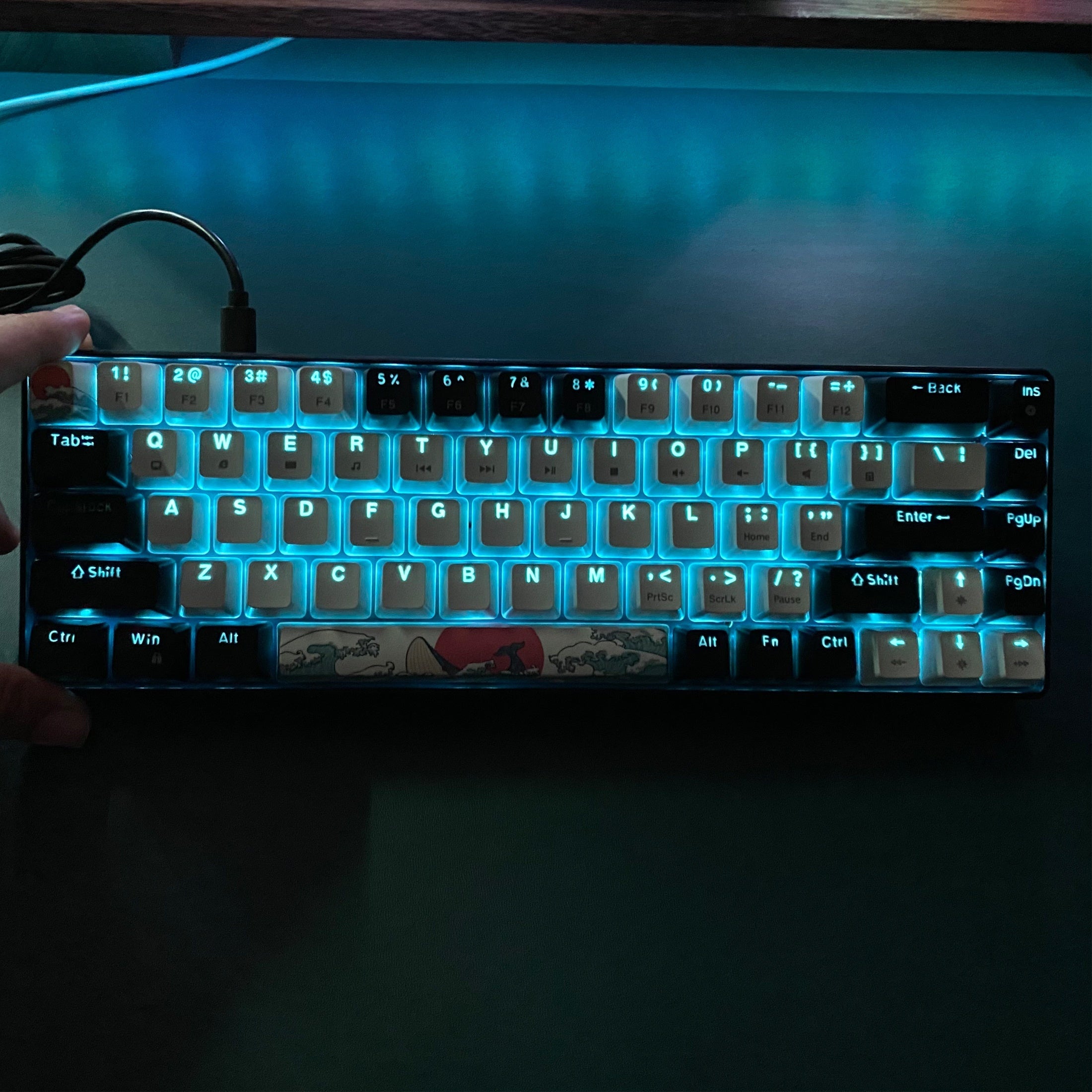 68-Key Mechanical Gaming Keyboard with Blue Backlight Hot-Swappable Switches and Detachable Cable