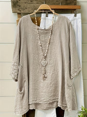 Plus Size Cotton Loose Fit Round Neck Pullover for Women