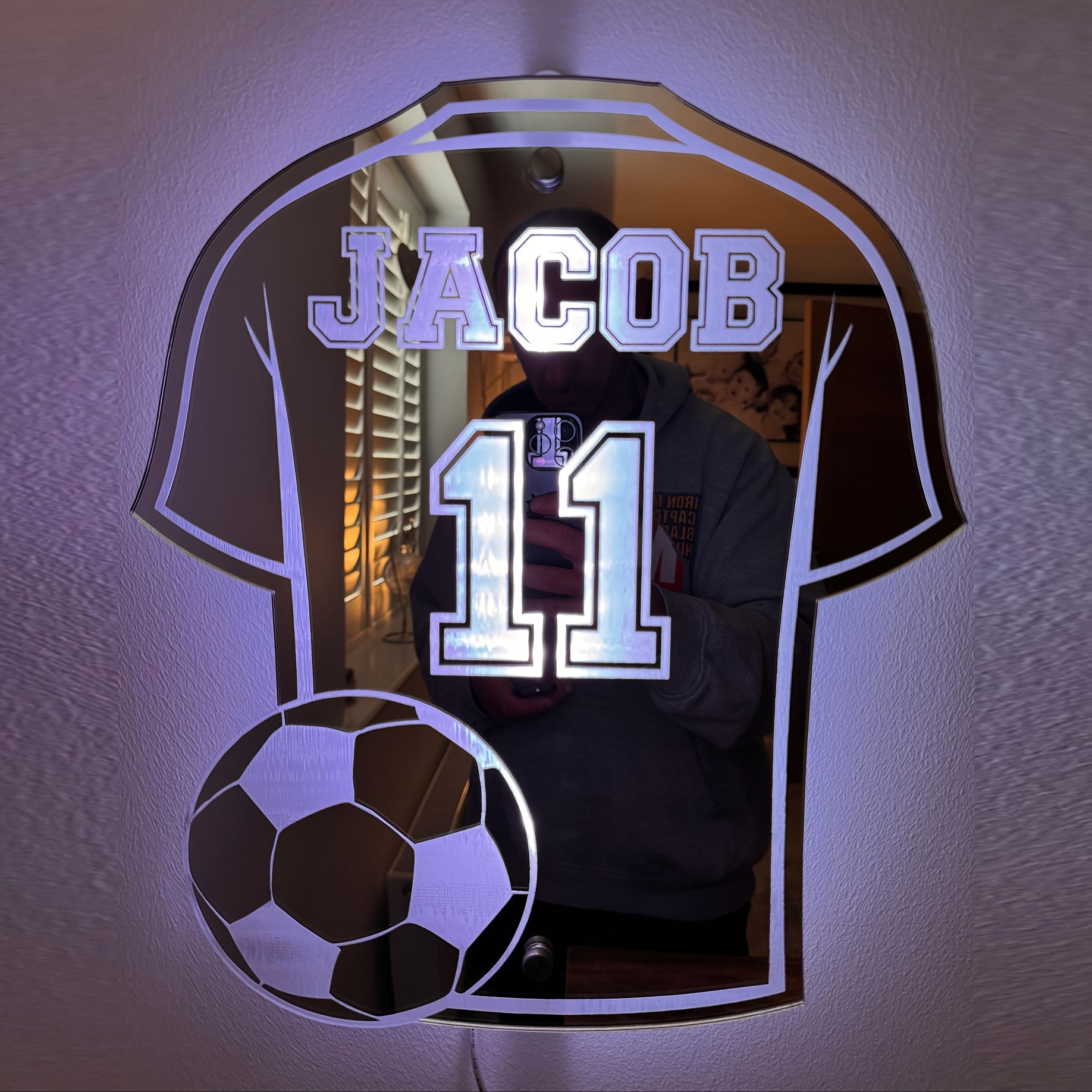 Personalized Soccer Fan LED Wall Light with Custom Name and Jersey Design Multi-Color Neon Night Light for Boys Room