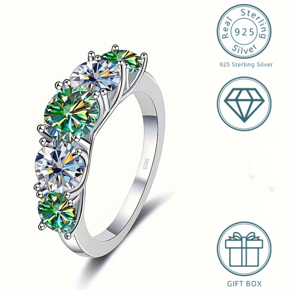 Multi-Colored Sterling Silver Rings with 3.6 Carats Moissanite for Engagement or Wedding