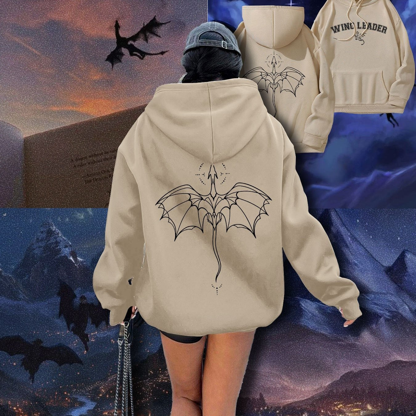 Beige Hoodie with Glass Throne Graphic for Book Lovers Casual Drawstring Sweatshirt