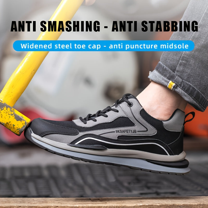 Men's Safety Work Shoes with Metal Toe Cap Puncture Resistant Non-Slip Durable Fabric for Gardening and Farm