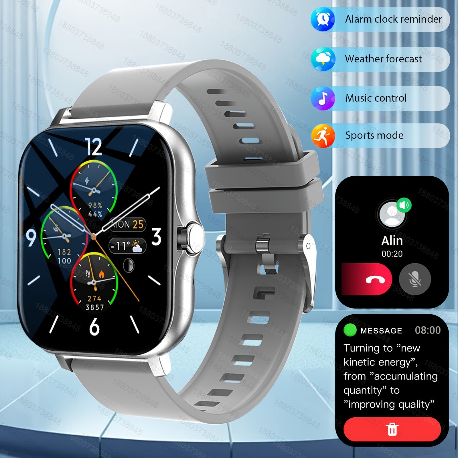 Unisex Fitness Smartwatch with Sports Modes Pedometer Distance Calling 1.83 Inch Screen