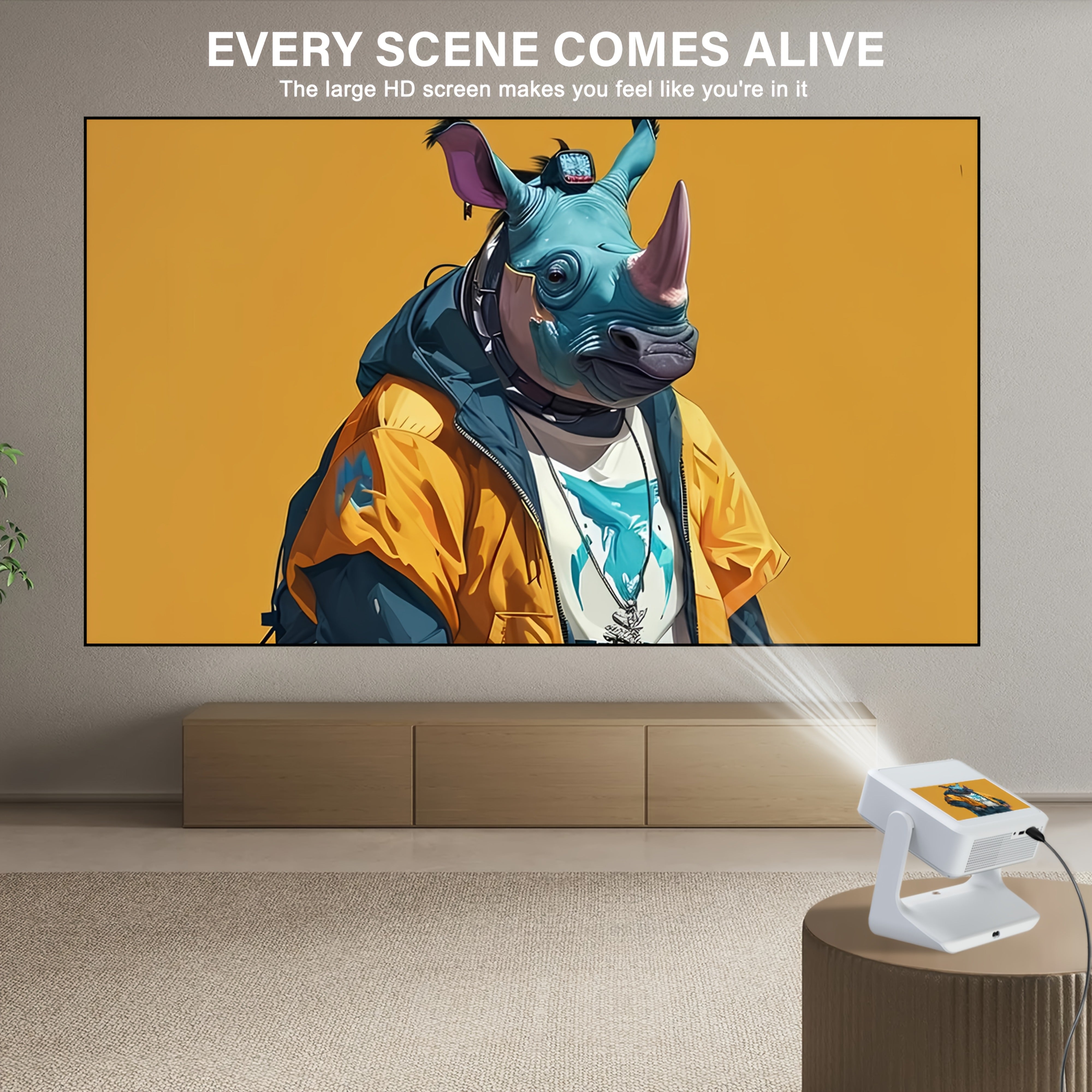 Smart 4K Video Projector with Touchscreen, 1080P, WiFi 6, Autofocus