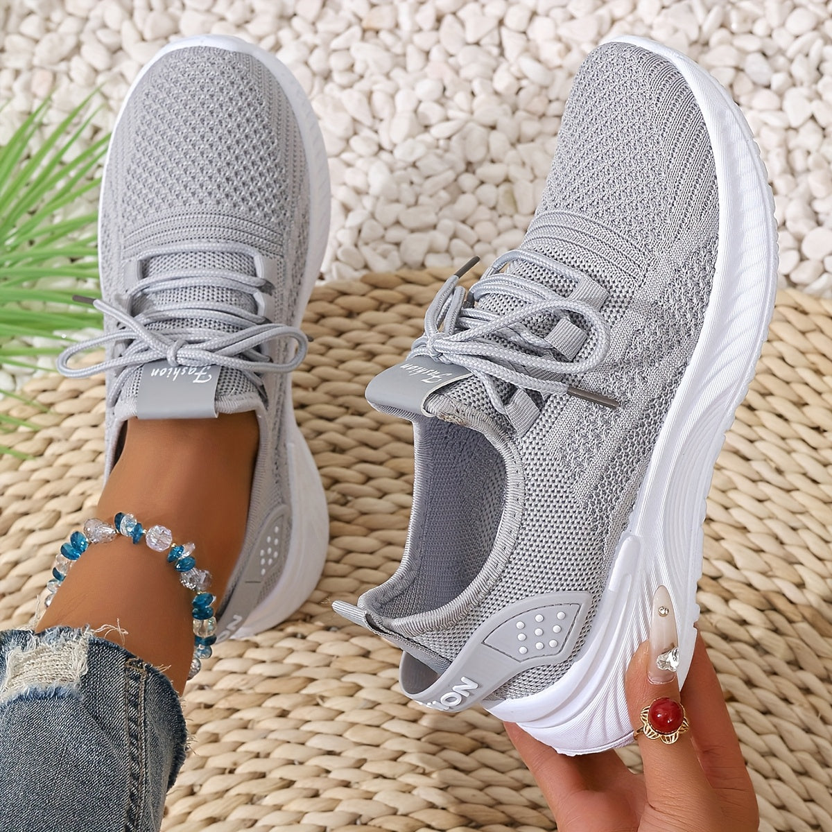 Women's White Mesh Breathable Sneakers Low Top Summer Running Shoes