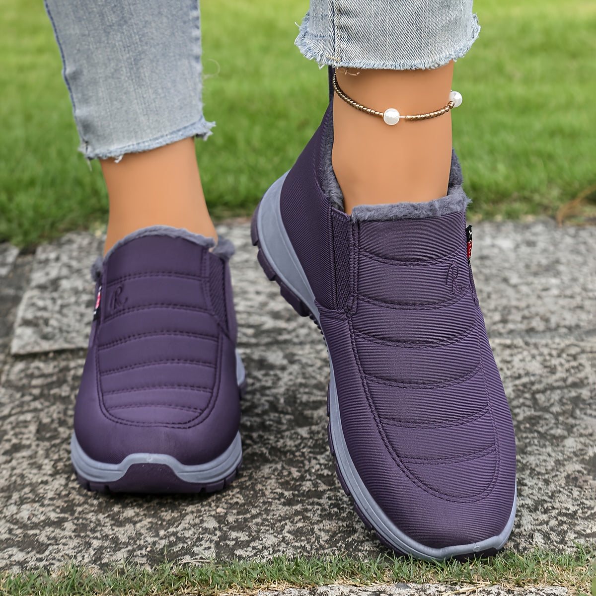 Women's Winter Ankle Boots Plush Fleece Lining Casual Slip-On Black