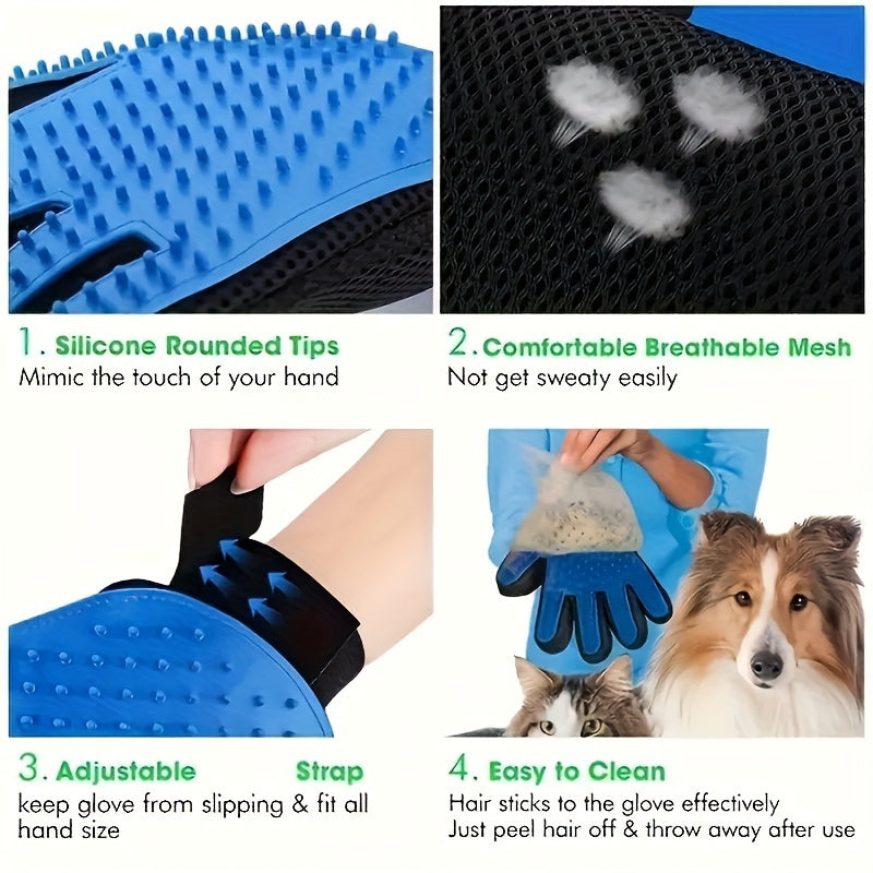 Pet Grooming Gloves for Dogs and Cats Silicone Deshedding Brush Five Finger Blue
