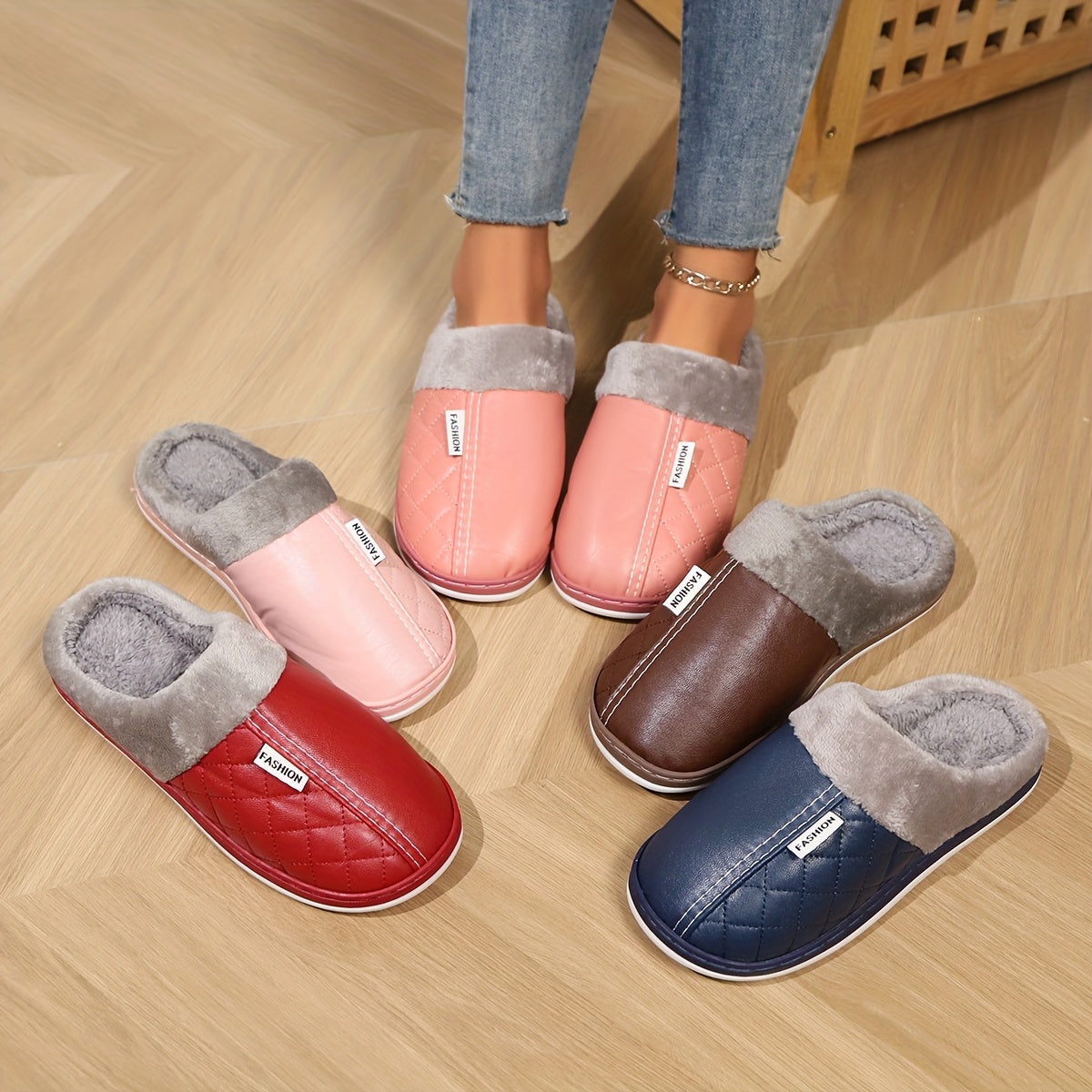 Women's Vintage Slip-On Slippers with Plush Lining Indoor Indoor House Shoes