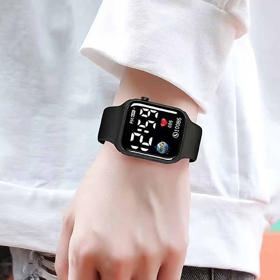 Digital Sports Watch for Men and Women with LED Earth Pattern Glow in Dark Water Resistant 10m