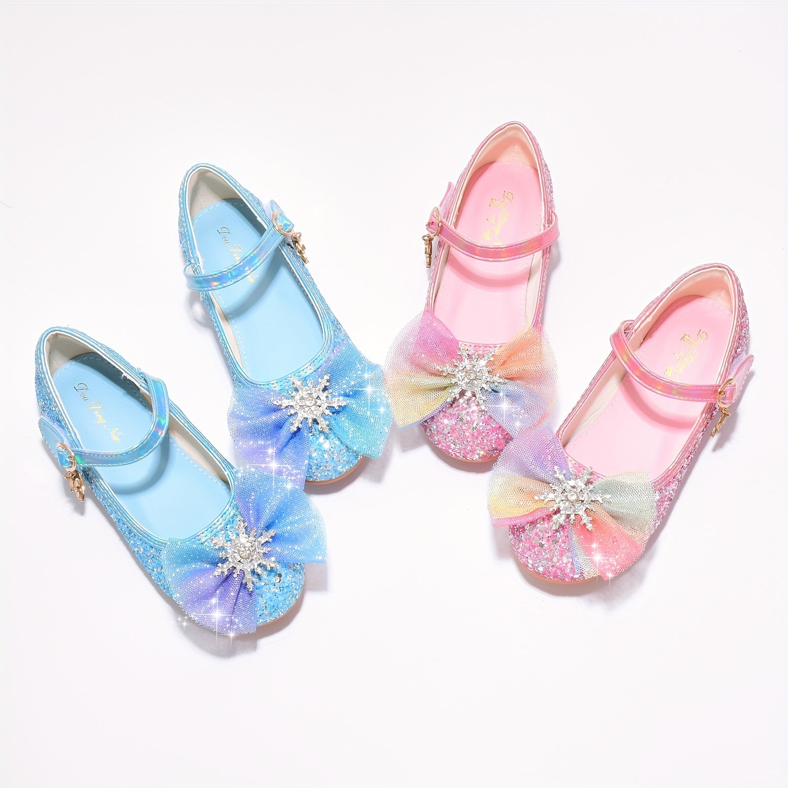 Girls' Blue Crystal Shoes with Non-Slip Soles for Little Princesses