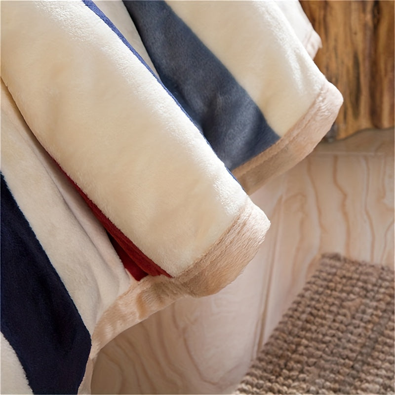 Manta de cama de franela con patrón a rayas para adultos y niños