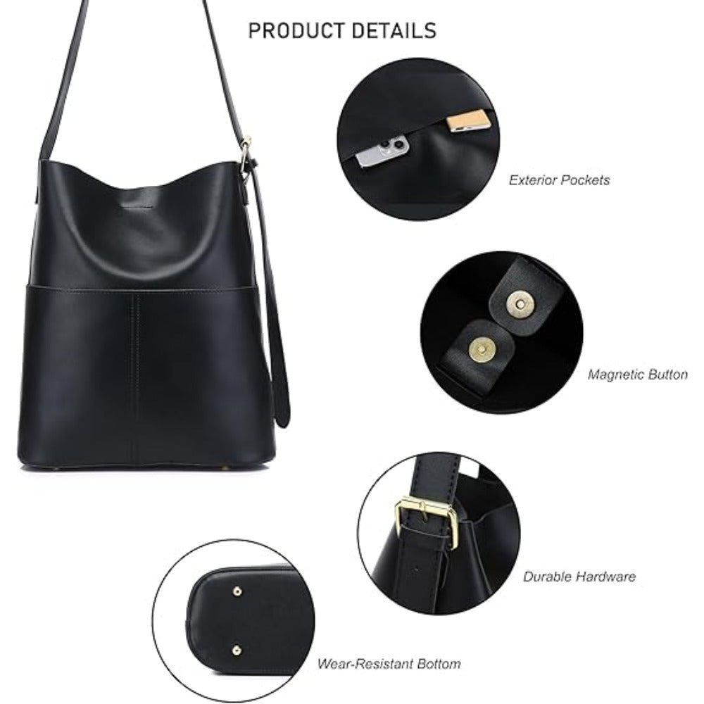 Large Black Tote Bag for Women with Polyurethane Lining and Magnetic Closure