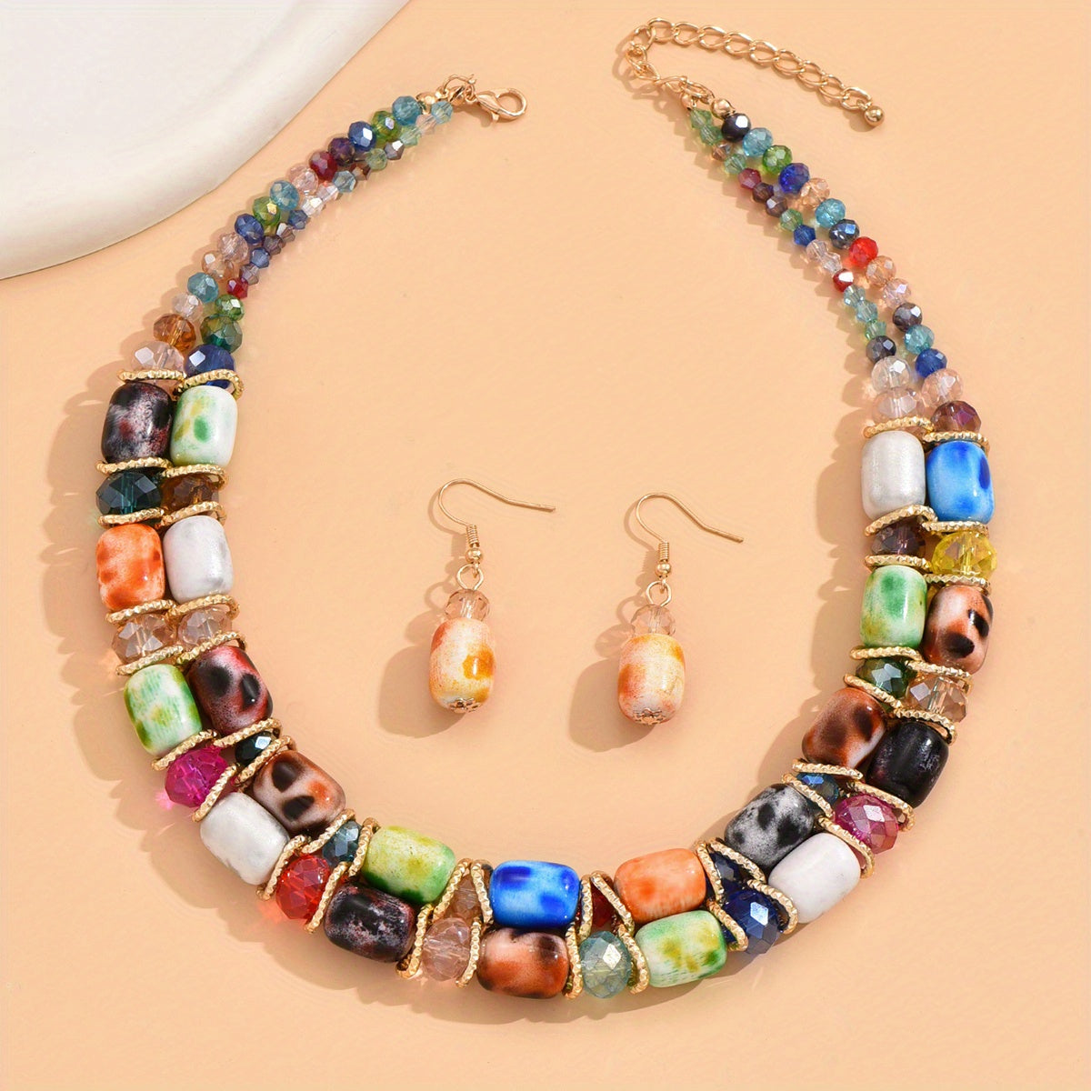 Women's Bohemian Beaded Jewelry Set with Necklace and Earrings