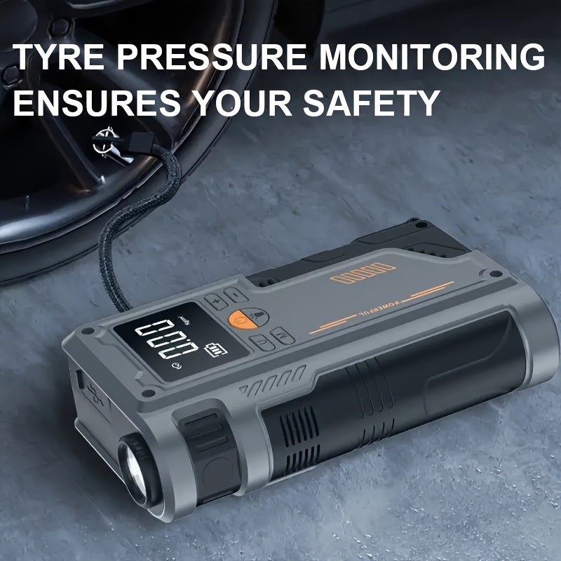 8000mAh Portable Car Jump Starter with Tire Inflator Air Compressor LED Light and Dual USB