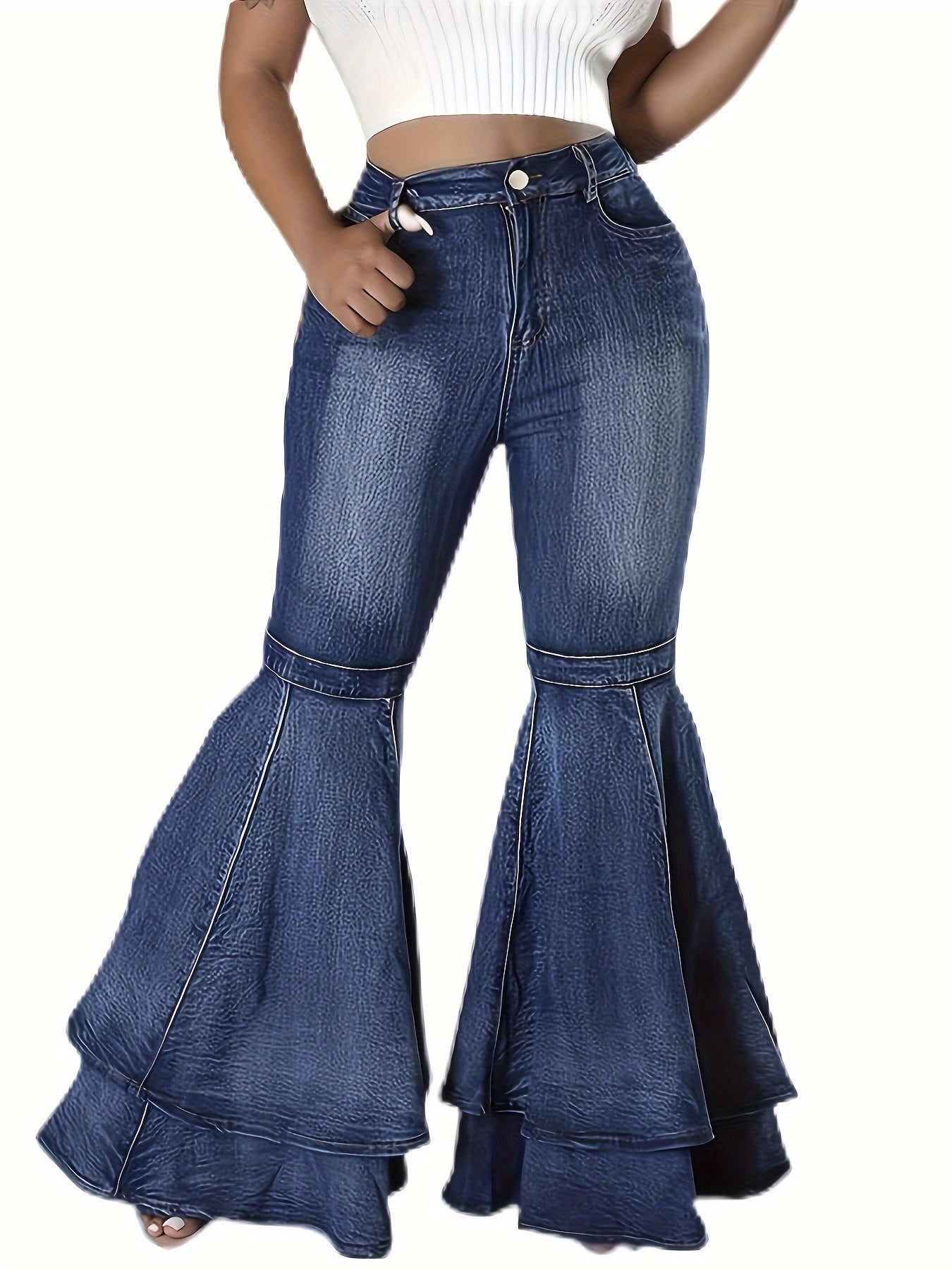Women's Plus Size Flared Jeans High Rise Stretch Denim
